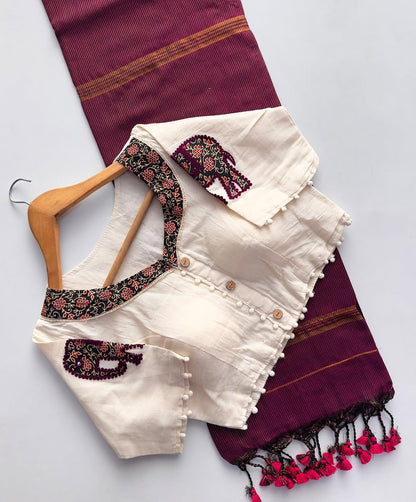 Handloom Khadi Cotton Saree with Appliqué Blouse