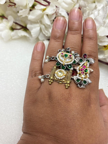 Inara Dual-Tone Kundan Statement Ring | Buy Designer Rings Online