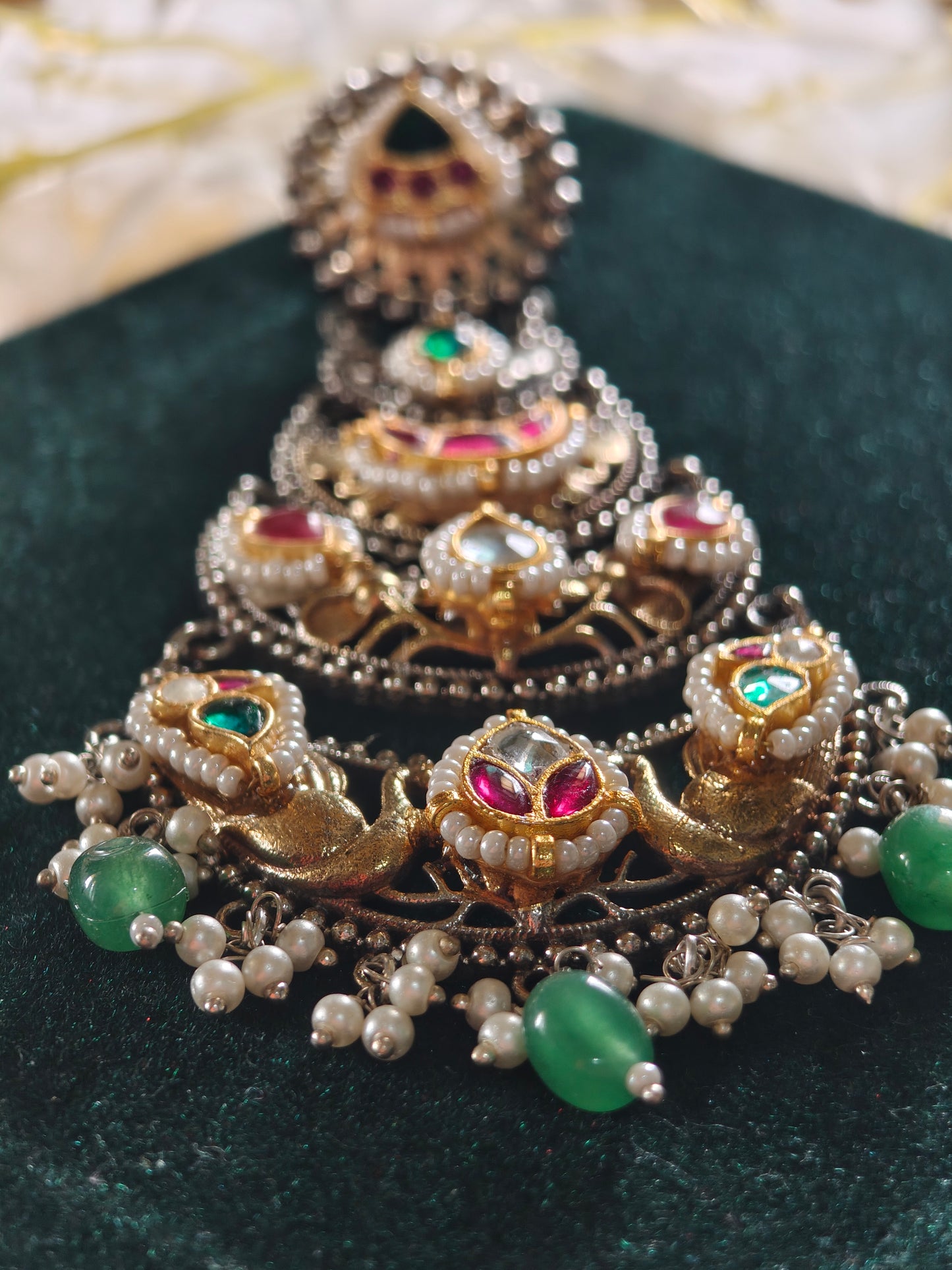 Mayurika Dual Tone Kundan Chandbali Earrings | Gold Matt & Silver Finish Heritage Statement Earrings
